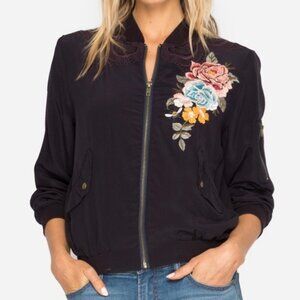 Johnny Was Workshop Silk Floral Embroidered Alice Bomber Jacket